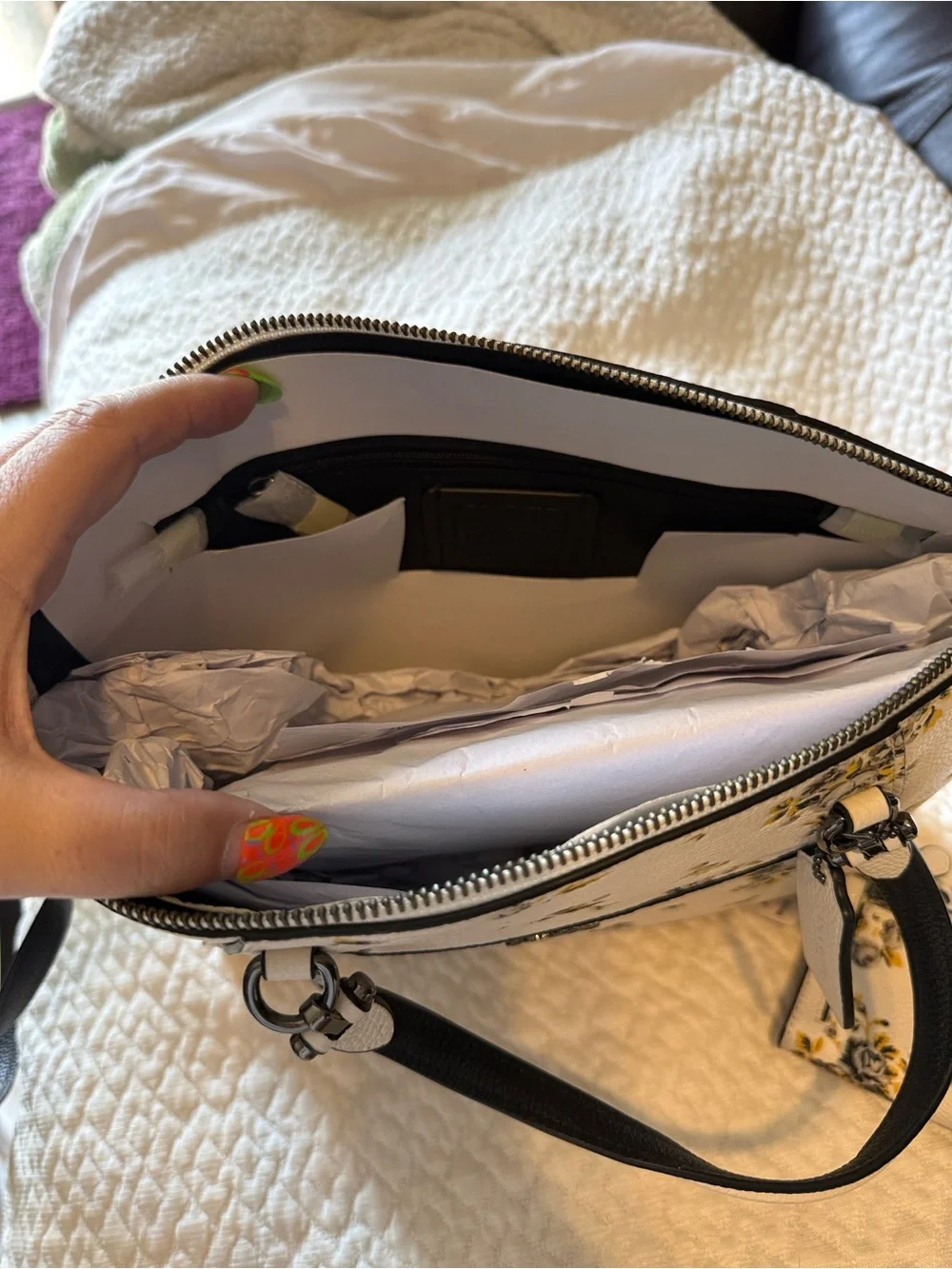 Coach NWT Floral Leather Satchel and Wallet Set in White/Yellow